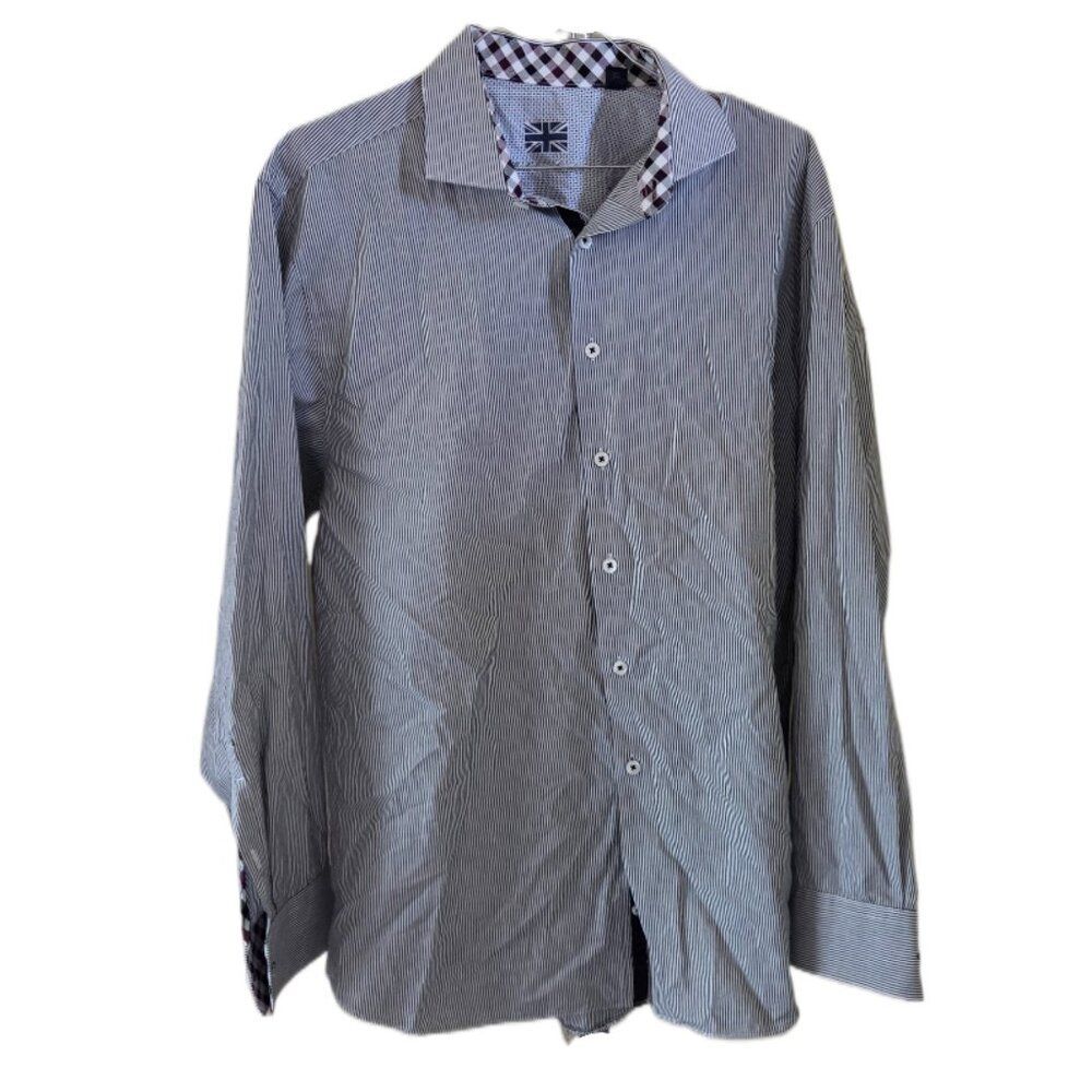Michelsons London Men's Gray & White Pinstripe Long Sleeve Dress Shirt